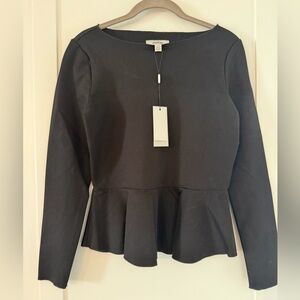 NWT Jason Wu Elegant Black Long Sleeve Peplum Top Sz Small $78 retail